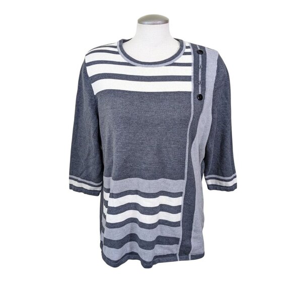 Alia Charcoal and Ivory Striped Crew Neck Sweater - Picture 1 of 8